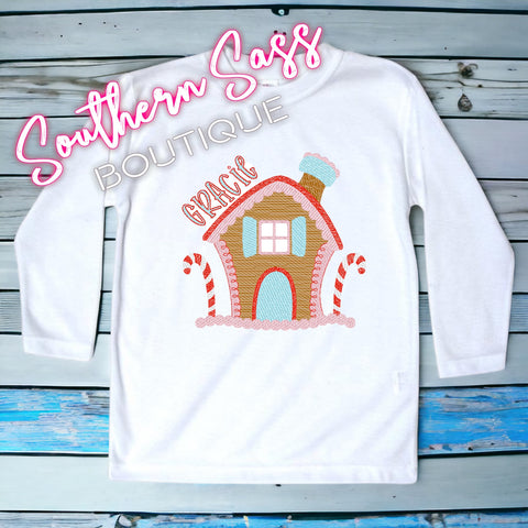 GINGERBREAD HOUSE EMBROIDERED LONGSLEEVE TEE
