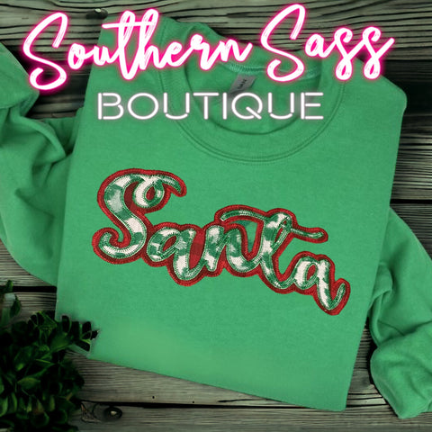 SANTA GREEN LEOPARD DOUBLE APPLIQUE SWEATSHIRT