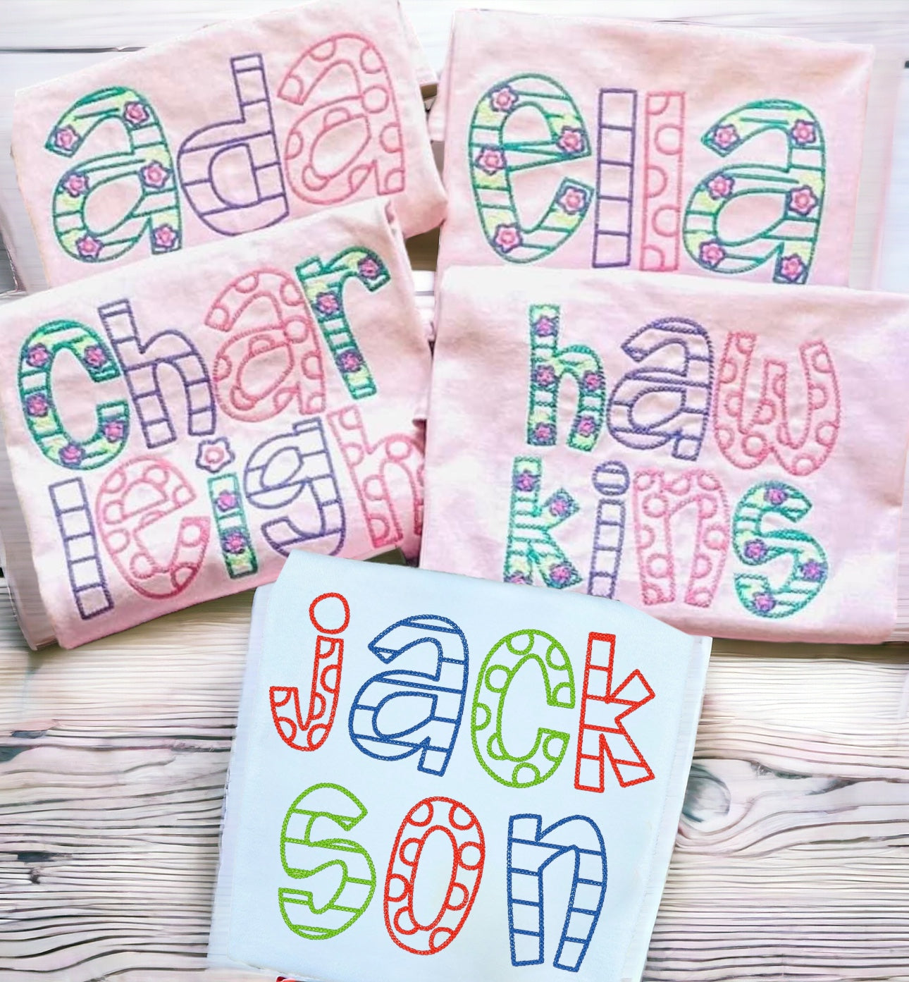 DOTS AND STRIPES CUSTOM NAME EMBROIDERED KIDS TEE