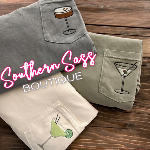 COCKTAIL EMBROIDERED POCKET TEES