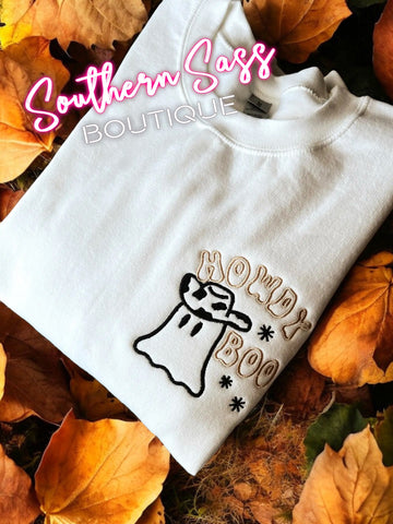 HOWDY BOO GHOST COWBOY EMBROIDERED SWEATSHIRT