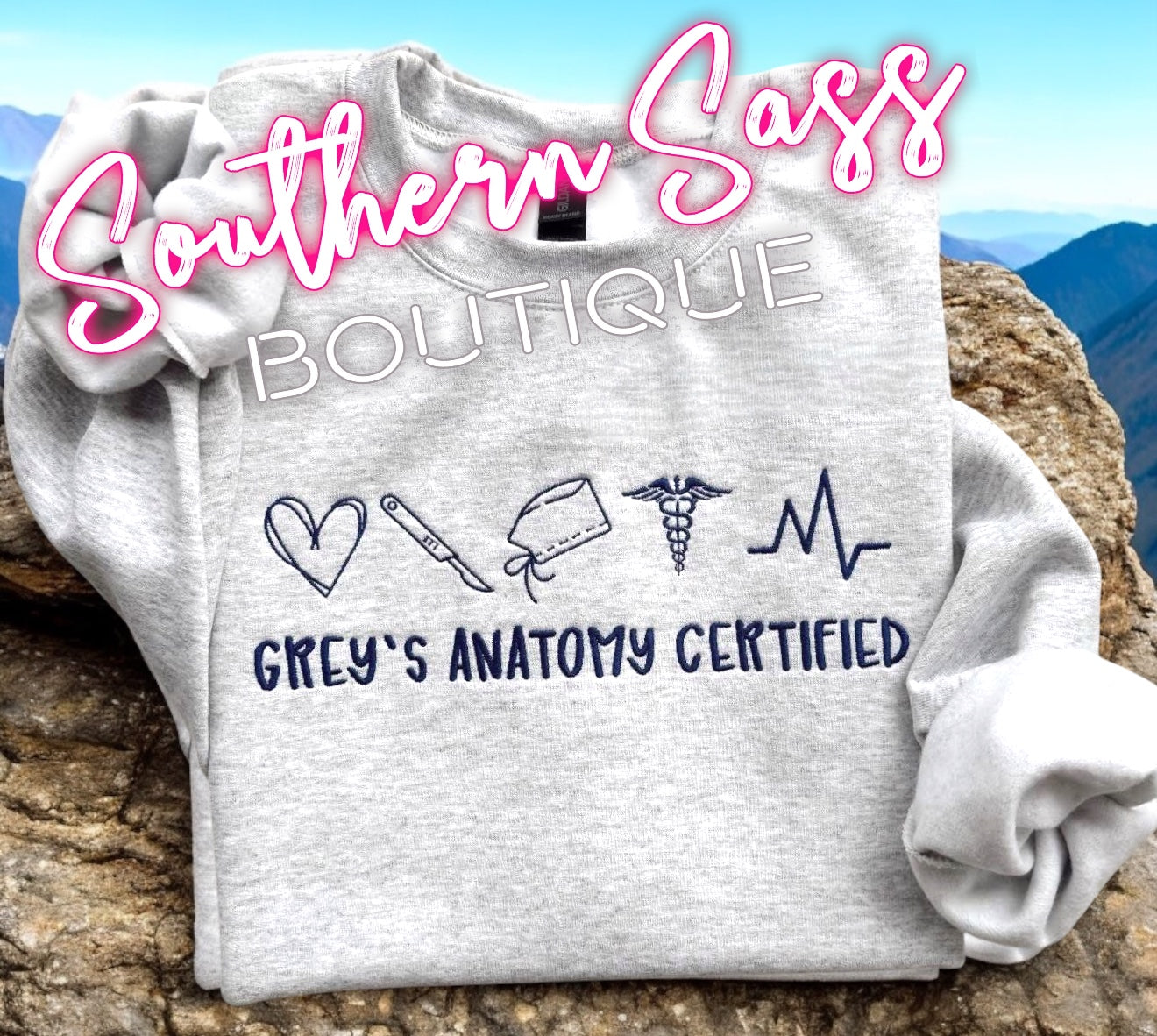 GREYS ANATOMY CERTIFIED EMBROIDERED TEE OR SWEATSHIRT