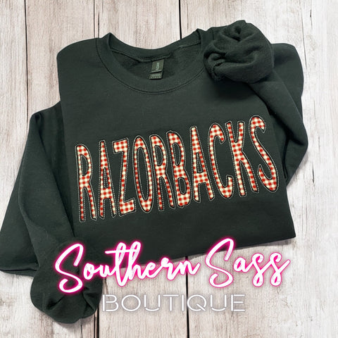 RAZORBACKS REVERSE APPLIQUE EMBROIDERED SWEATSHIRT