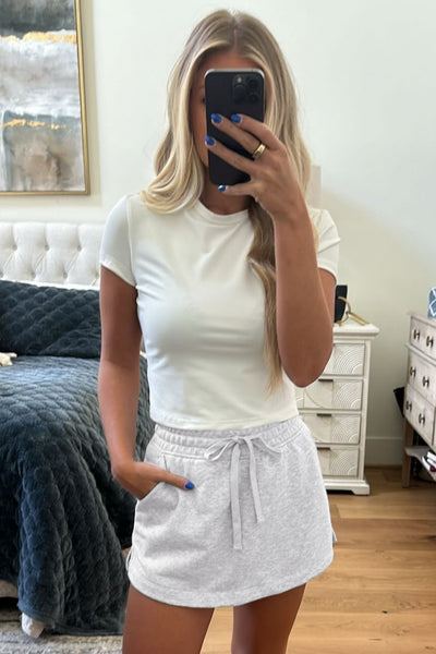 French Terry Drawstring Mini Skort with Pockets