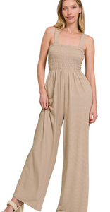 SMOCKED TOP STRIPED JUMPSUIT