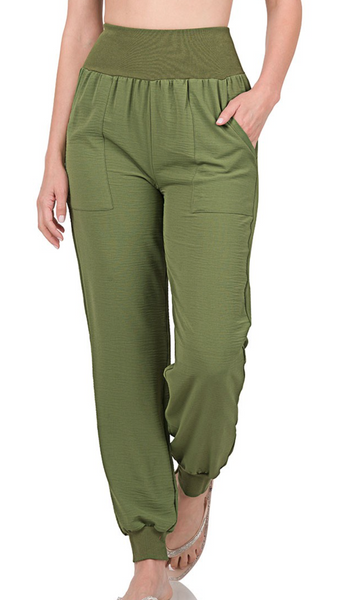 WOVEN AIRFLOW WIDE WAISTBAND JOGGER PANTS