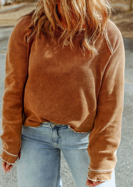 Chestnut Exposed Seam Detail Plus Size Textured Top