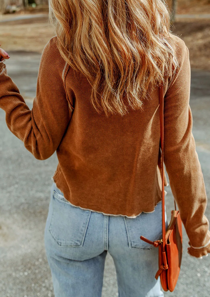 Chestnut Exposed Seam Detail Plus Size Textured Top