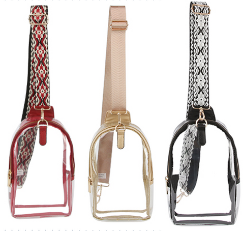 WOVEN STRAP CLEAR SLING BAG