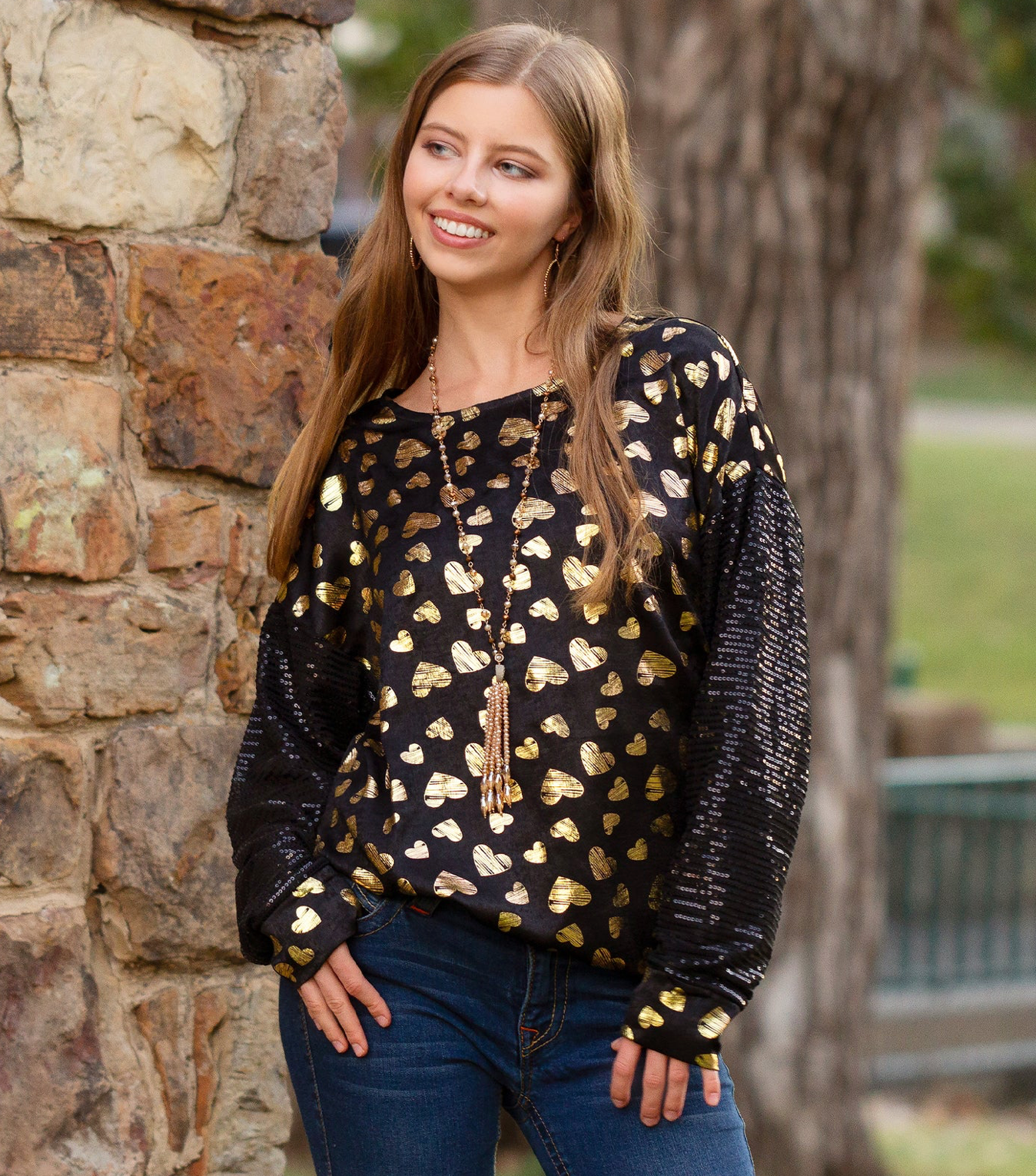 Valentines Heart Top with Sequin Sleeves