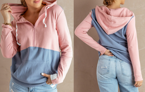 Gray Half Zip Colorblock Hoodie