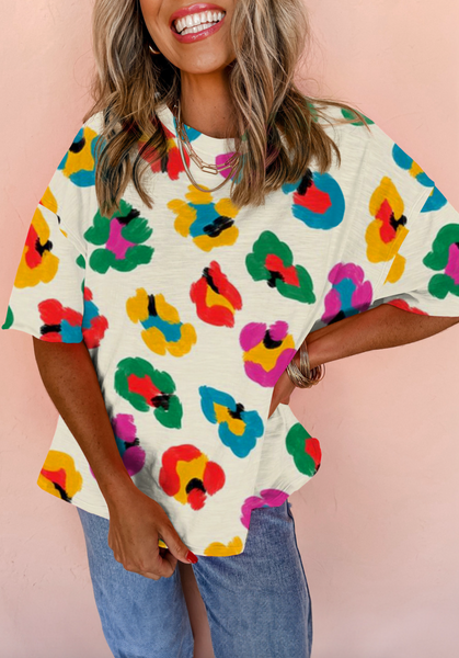 Apricot Leopard Drop Shoulder Oversize Tee