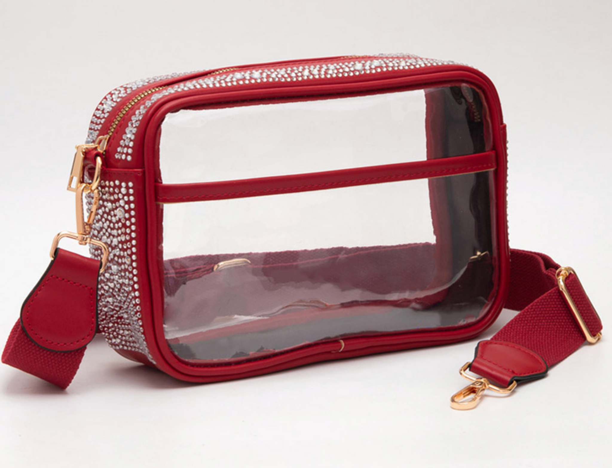 Bling Studded Faux Leather Transparent Rectangle Crossbody Bag