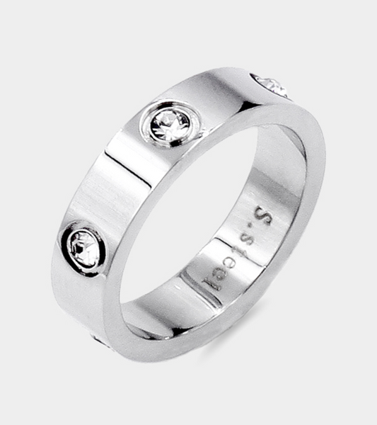 Stone Embellished Stainless Steel Band Ring