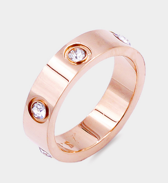 Stone Embellished Stainless Steel Band Ring