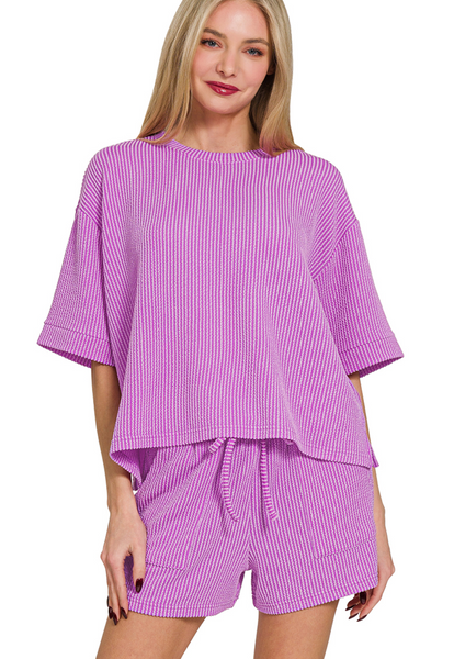 RAISED RIB SHORT SLEEVE TEE & SHORTS SET