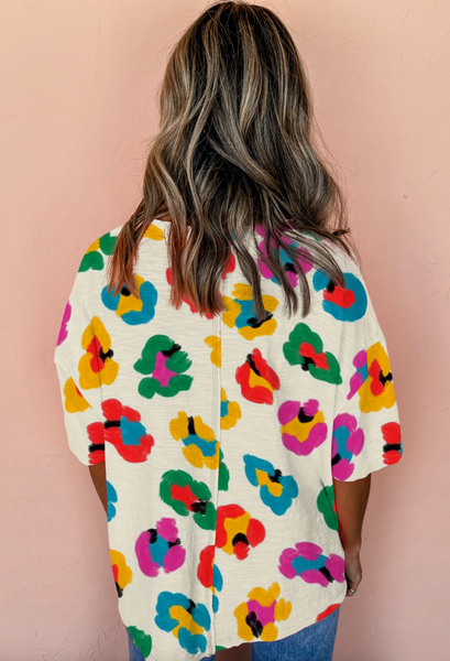 Apricot Leopard Drop Shoulder Oversize Tee