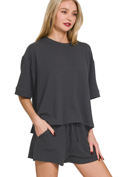 RAISED RIB SHORT SLEEVE TEE & SHORTS SET