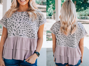 Pink Leopard Tiered Ruffle Short Sleeve Top