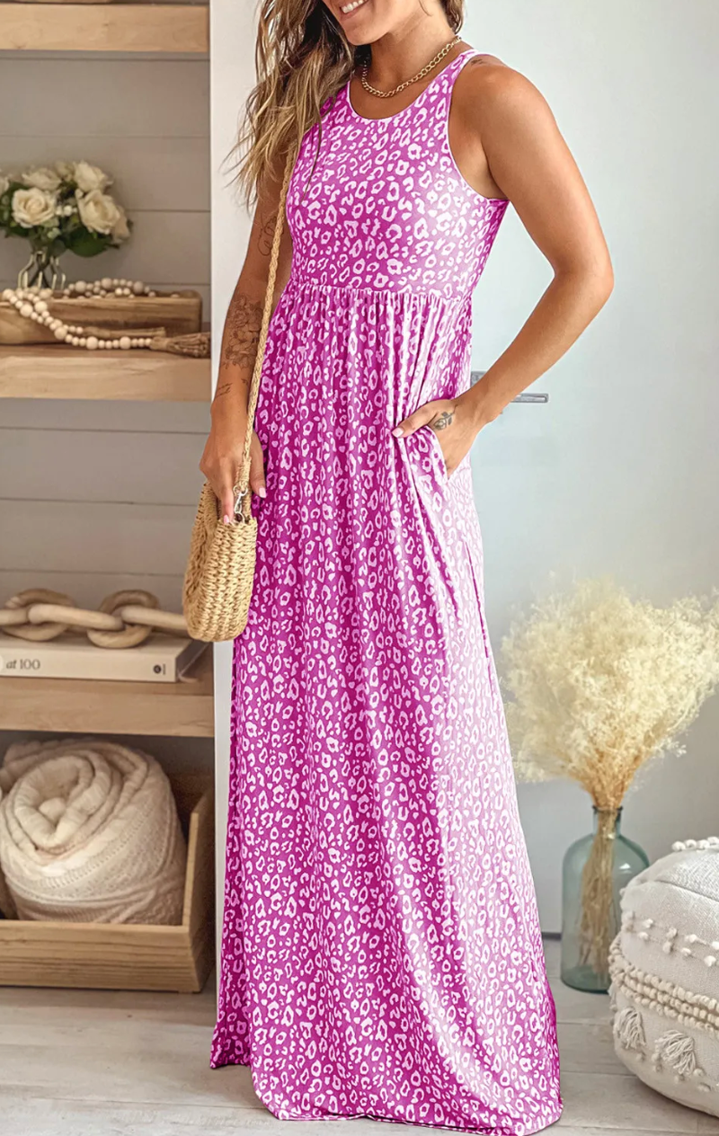 Rose Leopard Print Pocketed Sleeveless Maxi Dress – SOUTHERNSASSAR Rose Leopard Print Pocketed Sleeveless Maxi Dress – SOUTHERNSASSAR