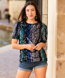 MULTI COLOR SEQUIN HALF SLEEVE TOP