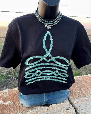 TURQUOISE STONE BOOT STITCH GRAPHIC TEE