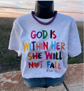 GOD IS WITHIN HER SHE WILL NOT FALL GRAPHIC TEE