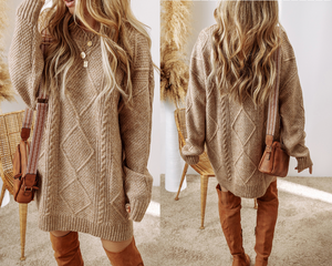 Parchment Cable Knit Drop Shoulder Loose Fit Sweater Dress SOUTHERNSASSAR Parchment Cable Knit Drop Shoulder Loose Fit Sweater Dress SOUTHERNSASSAR