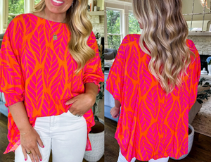 Rose Leafy Printed Smocked Lantern Sleeve Plus Size Blouse