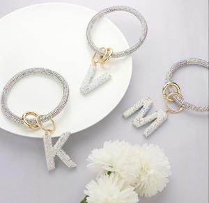Bling Studded Monogram Charm Bracelet Keychain