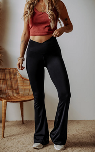 Black V Shape High Waist Flared Leggings
