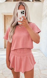 Blossom 2pcs Cropped Tee and Ruffle High Waist Skort Set