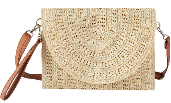 Woven Pattern Straw Clutch / Crossbody Bag
