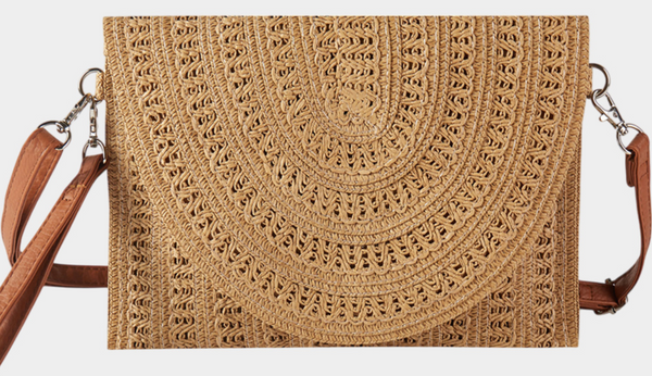 Woven Pattern Straw Clutch / Crossbody Bag