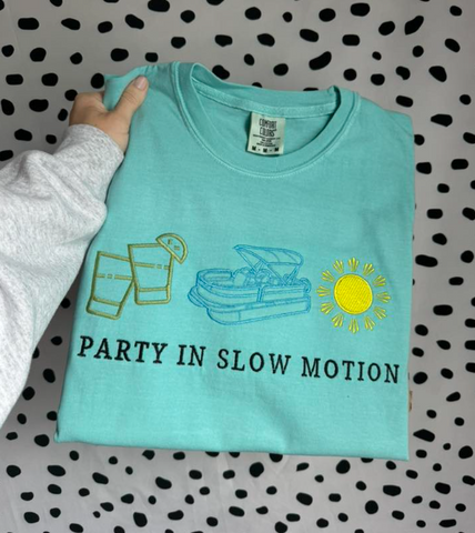 PARTY IN SLOW MOTION EMBROIDERED TEE
