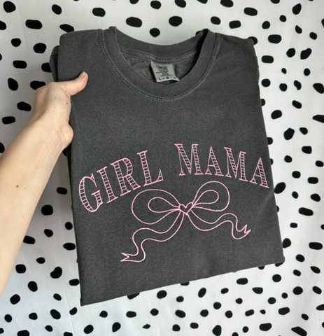 GIRL MAMA OR BOY MAMA EMBROIDERED TEE WITH BOW