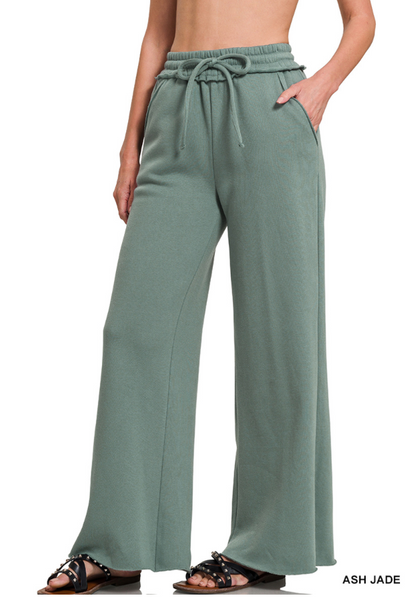 FLEECE EXPOSED SEAM WIDE LEG SWEATPANTS