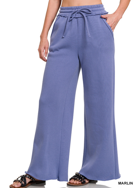 FLEECE EXPOSED SEAM WIDE LEG SWEATPANTS