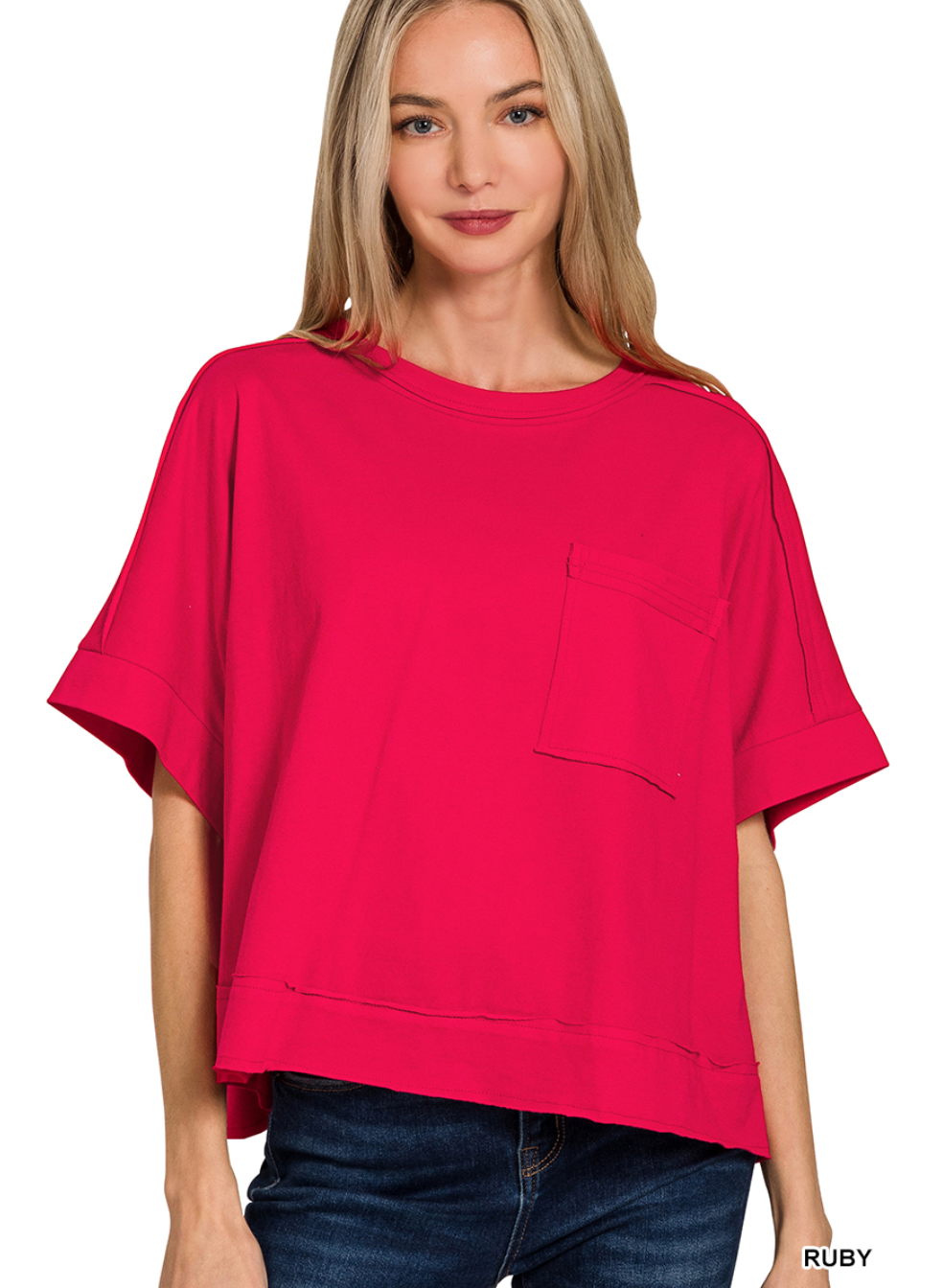 EXPOSED SEAM OVERSIZED CROP BOX TEE