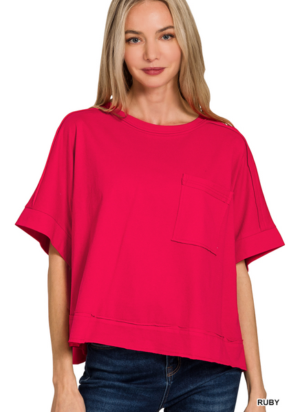 EXPOSED SEAM OVERSIZED CROP BOX TEE