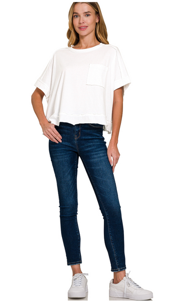 EXPOSED SEAM OVERSIZED CROP BOX TEE