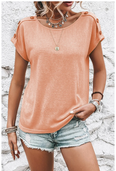 Button Detail Batwing Sleeve Casual Tee