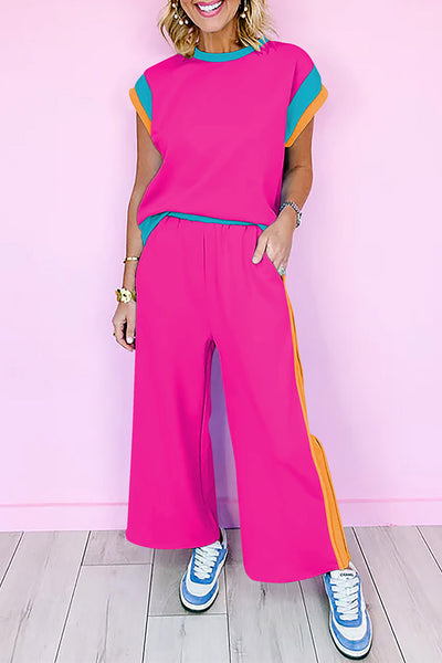 Color Block Detail Casual Two-piece Outfit