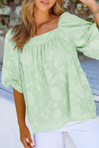 Lush Printed Balloon Sleeve Ruched Chiffon Top