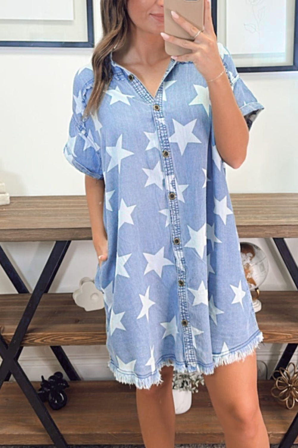 denim dress with stars Mango star print denim mini dress in blue