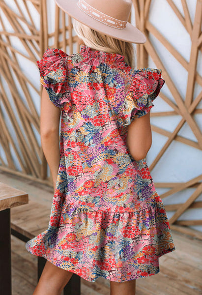 Multicolor Gorgeous Floral Print Ruffle Dress
