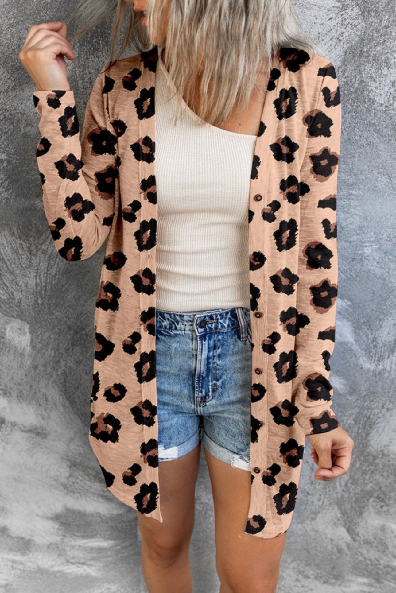 LEOPARD PRINTED OPEN FRONT CARDIGAN