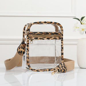 CLEAR CROSSBODY WITH LEOPARD TRIM