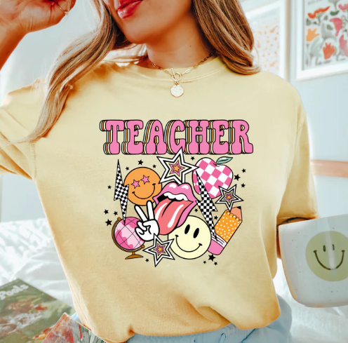 TEACHER RETRO COLLAGE TEE