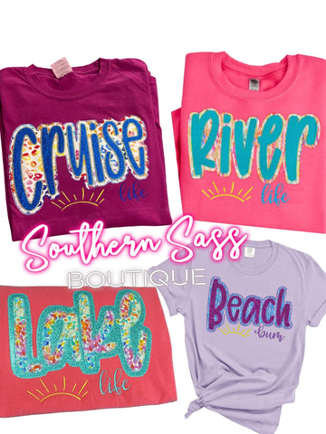LAKE, BEACH, RIVER OR CRUISE LIFE DOUBLE APPLIQUE TEE